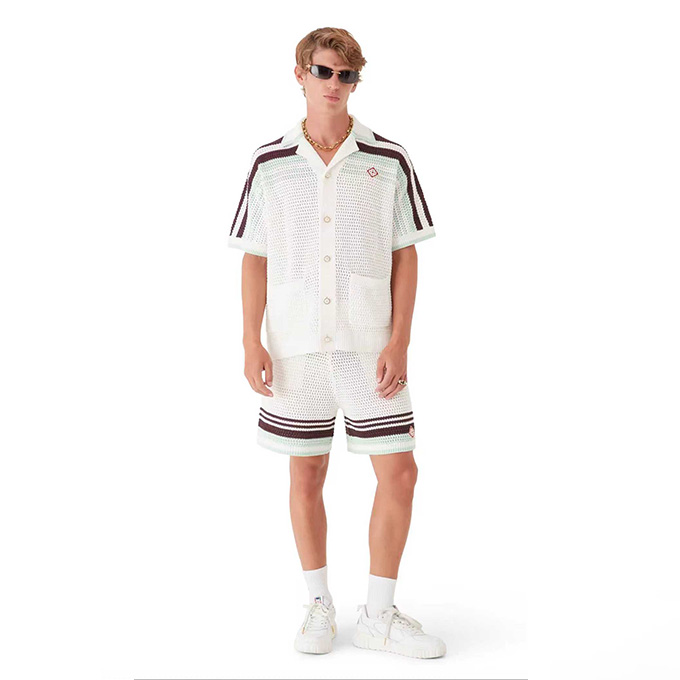 casablanca striped open knit short sleeve shirt & shorts